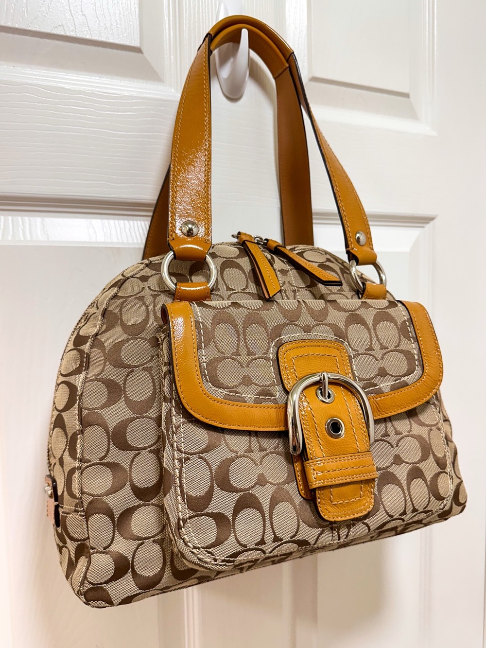 Coach Soho Buckle Dome Satchel Signature Jacquard Patent Leather Trim Bag - Picture 3 of 16